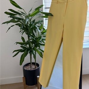 Yellow Cropped Tailored Pants with Flat Waistband